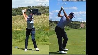 Justin Thomas golf swing  Long Iron faceon amp downtheline July 2017 [upl. by Enelhtak]